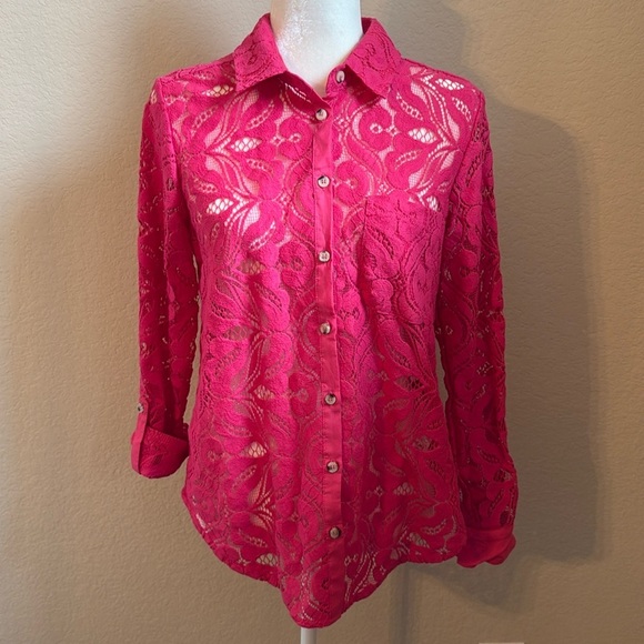 Mauve Anthropologie Pink Lace Button Up Sz 8 - Picture 1 of 10